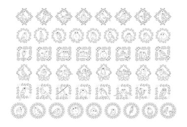 Çiçek çerçeveli şirin kuşlar kümesi Vektör