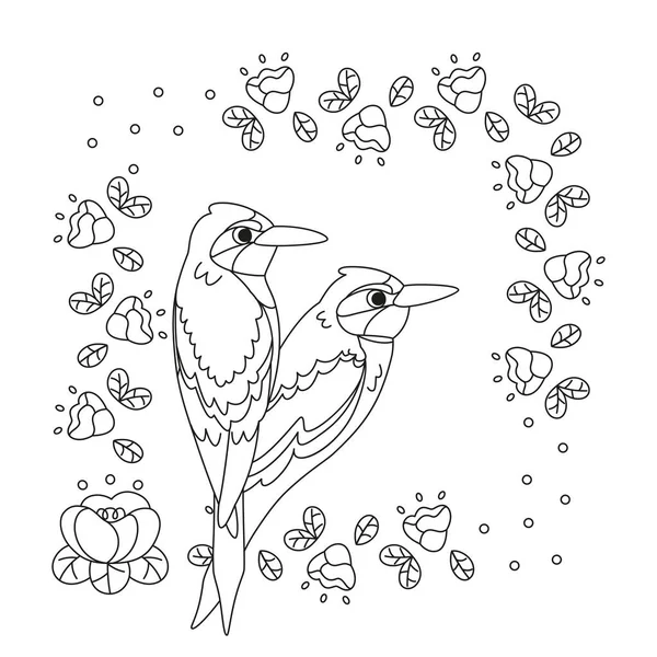 Vereinzelte niedliche Vögel in einem floralen Rahmen Vector — Stockvektor