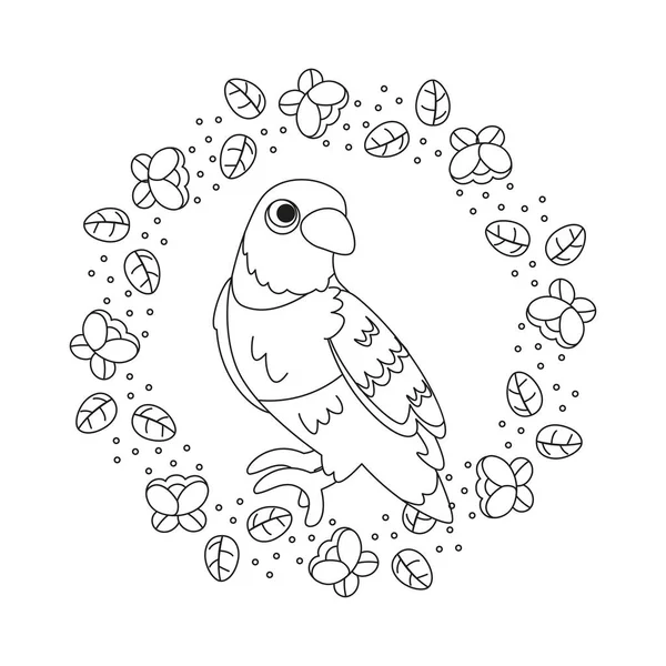 花のフレームの中に隔離されたかわいい鳥ベクトル — ストックベクタ