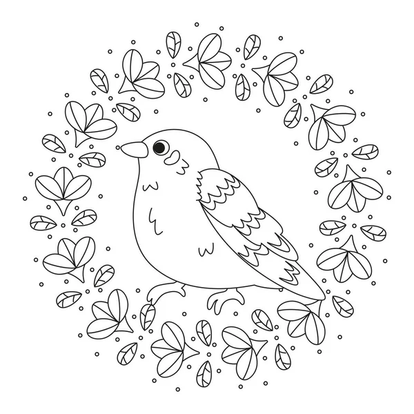 Isolerad söt fågel i en blommig ram vektor — Stock vektor