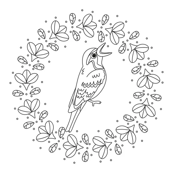 Απομονωμένο χαριτωμένο πουλί σε ένα φλοράλ πλαίσιο Διάνυσμα — Διανυσματικό Αρχείο