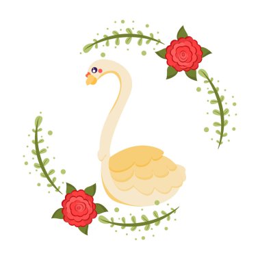 Çiçek çerçeveli bir taşıyıcıda izole edilmiş sevimli kuğu kuşu.