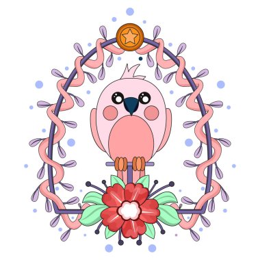 Çiçek çerçeveli şirin bir kuş taşıyıcı