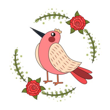 Çiçek çerçeveli şirin bir kuş taşıyıcı