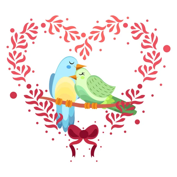 Isolato carino uccelli in amore floreale telaio vettoriale — Vettoriale Stock