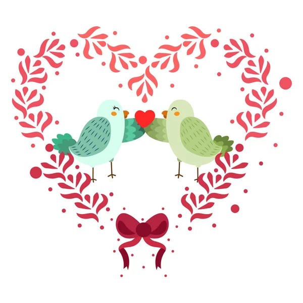 Oiseaux mignons isolés en amour Cadre floral vecteur — Image vectorielle