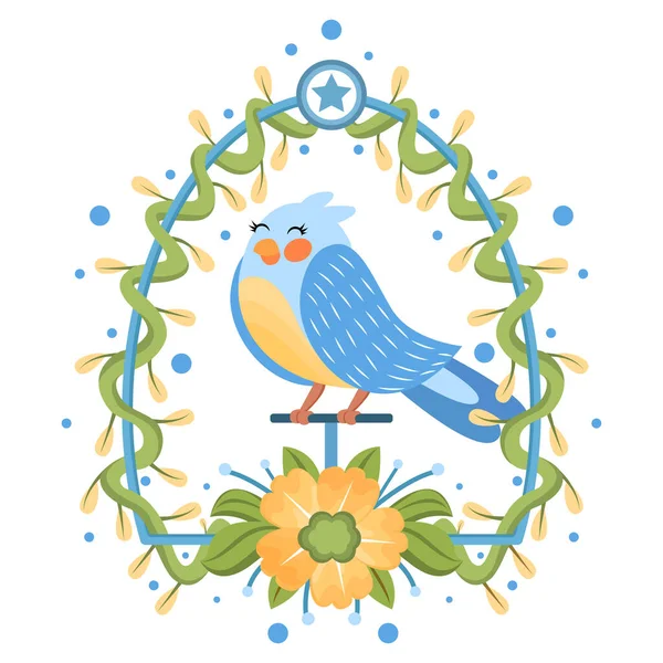 Aislado lindo pájaro en un marco floral Vector — Vector de stock