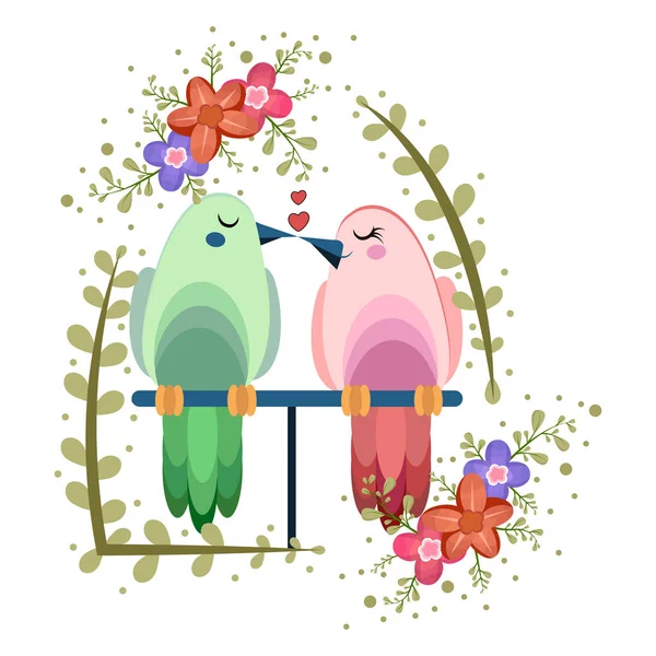 Oiseaux mignons isolés en amour Cadre floral vecteur — Image vectorielle