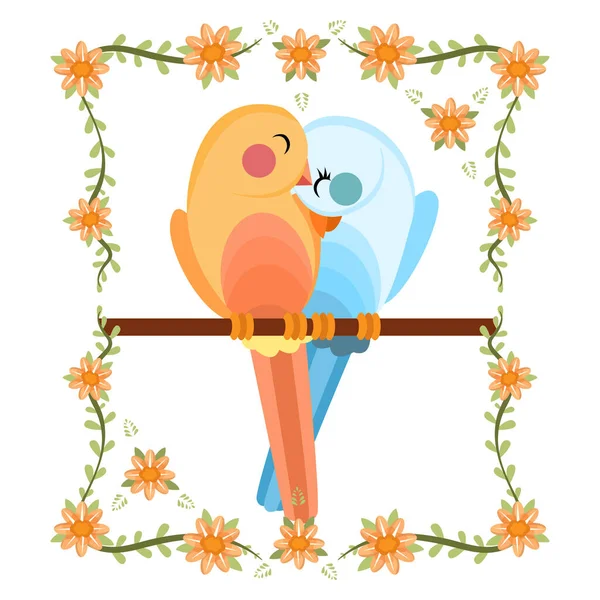 Oiseaux mignons isolés en amour Cadre floral vecteur — Image vectorielle