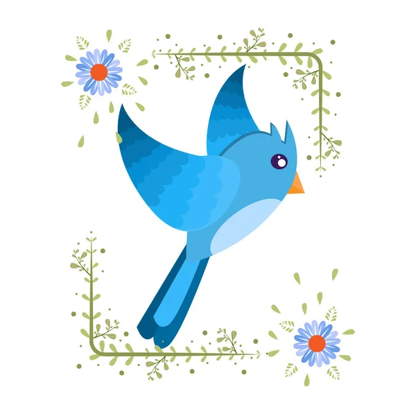 Aislado lindo pájaro en un marco floral Vector — Vector de stock