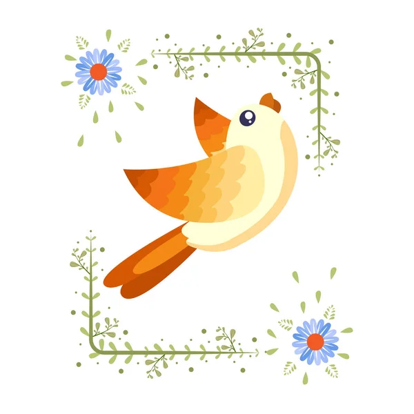 Aislado lindo pájaro en un marco floral Vector — Vector de stock