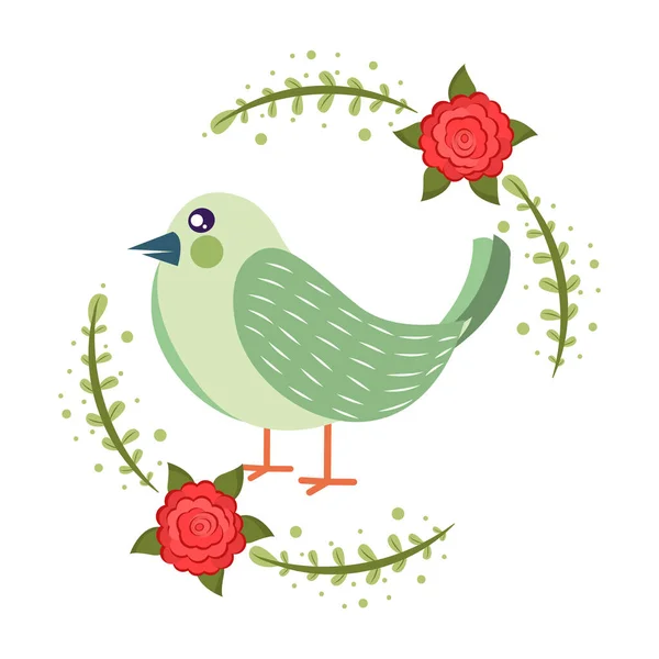 Izolovaný roztomilý pták v květinovém rámu vektor — Stockový vektor