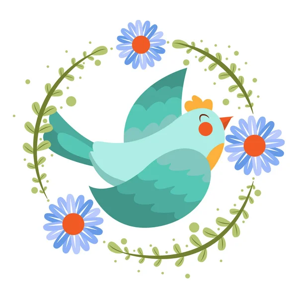 Aislado lindo pájaro en un marco floral Vector — Vector de stock