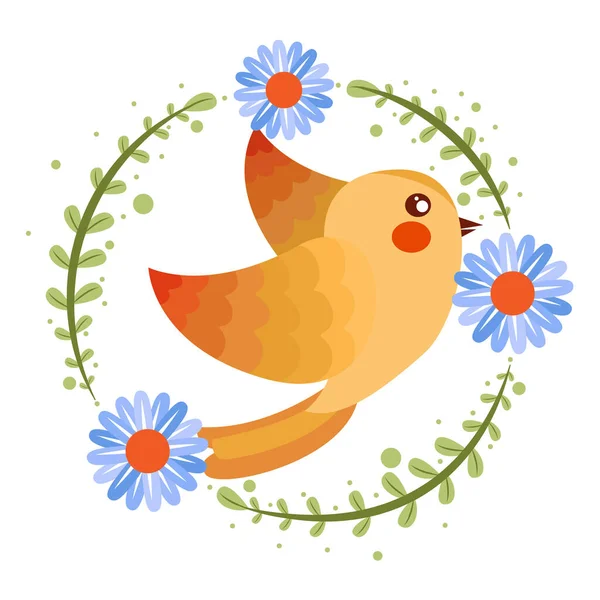 Isolated cute bird in a floral frame Vector — Stock Vector