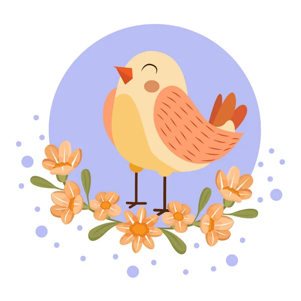 Aislado lindo pájaro en un marco floral Vector — Vector de stock