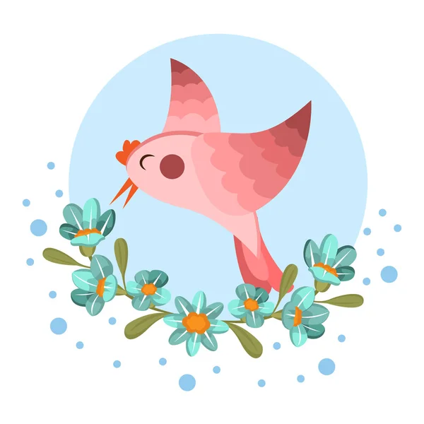 Isolated cute bird in a floral frame Vector — Stock Vector