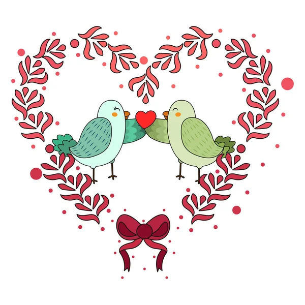 Oiseaux mignons isolés en amour Cadre floral vecteur — Image vectorielle