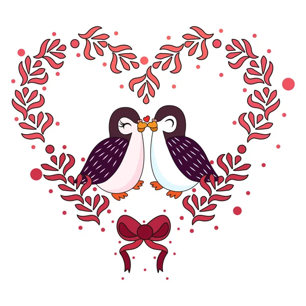 Oiseaux mignons isolés en amour Cadre floral vecteur — Image vectorielle