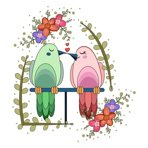 Απομονωμένα χαριτωμένα πουλιά στην αγάπη Floral πλαίσιο Διάνυσμα — Διανυσματικό Αρχείο