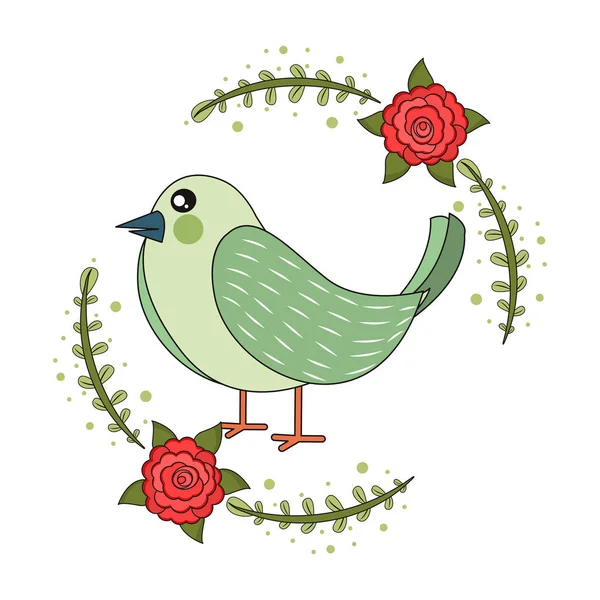 Izolovaný roztomilý pták v květinovém rámu vektor — Stockový vektor