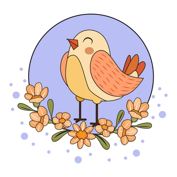 Isolated cute bird in a floral frame Vector — Stock Vector