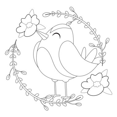 Çiçek çerçeveli şirin bir kuş taşıyıcı