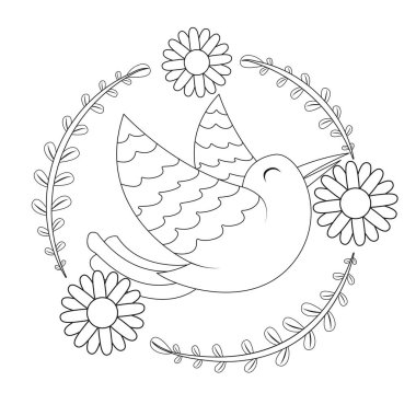 Çiçek çerçeveli şirin bir kuş taşıyıcı