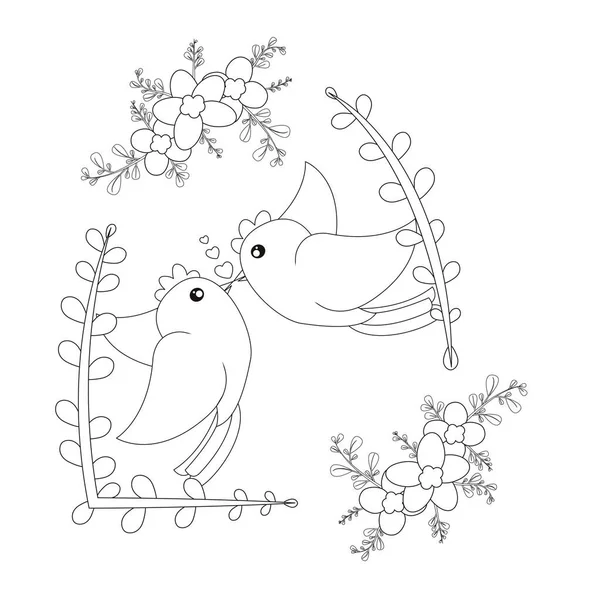 Vereinzelte niedliche Vögel in Liebe Floral frame Vector — Stockvektor