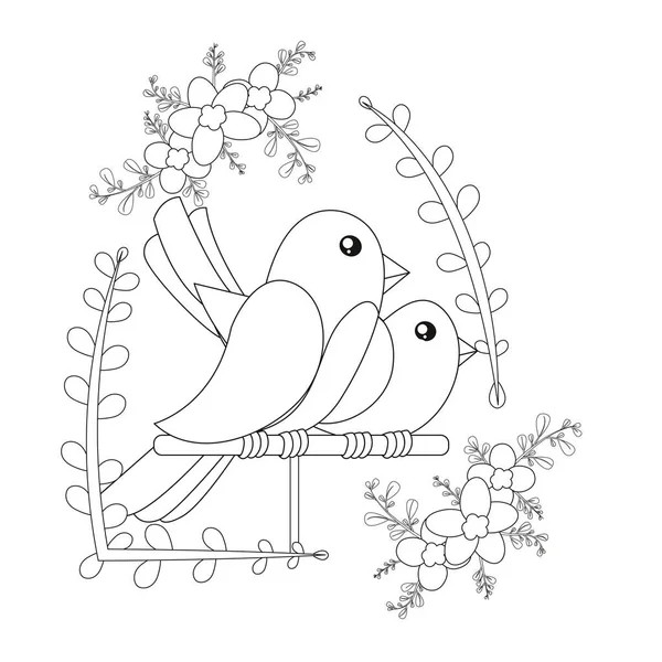 Aislados lindos pájaros enamorados Marco floral Vector — Vector de stock