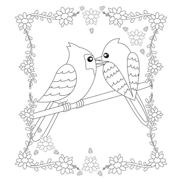 Izolowane słodkie ptaki w miłości Kwiatowa rama wektor — Wektor stockowy