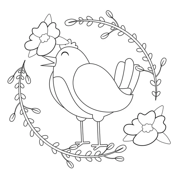 Isolerad söt fågel i en blommig ram vektor — Stock vektor