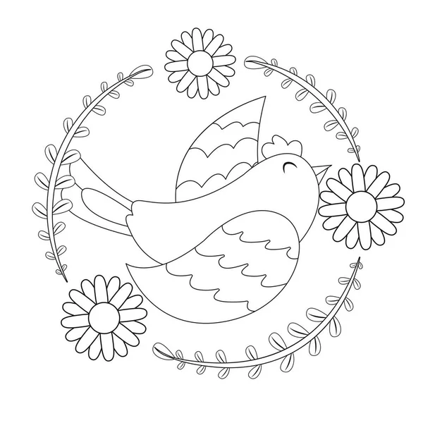 Uccello carino isolato in una cornice floreale Vettore — Vettoriale Stock