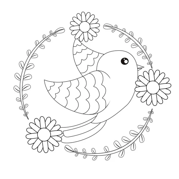 Isolado pássaro bonito em uma moldura floral Vector — Vetor de Stock