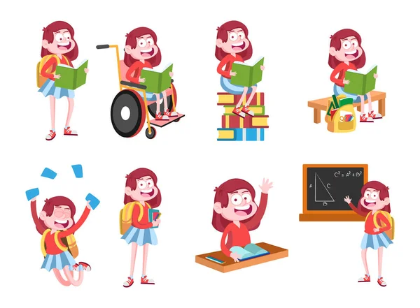 Set of students girls icon Back to school Vector — Stockový vektor
