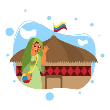 İzole edilmiş guajira yerli Kolombiyalı kadın vektörü.