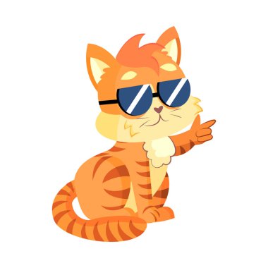 Güneş gözlüklü mutlu kedi. Vektör çizimi.