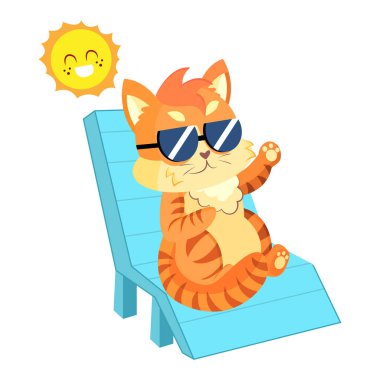 Güneş gözlüklü mutlu kedi. Vektör çizimi.