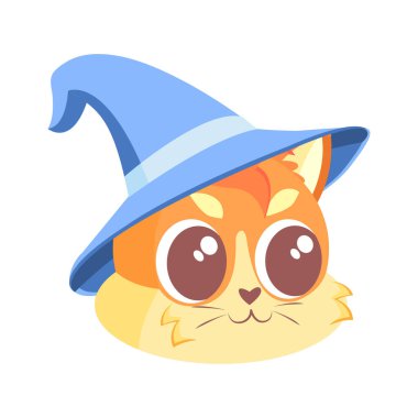 Sihirli şapka taşıyıcı illüstrasyonlu mutlu kedi karakter avatarı