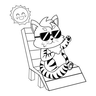 Güneş gözlüklü mutlu kedi. Vektör çizimi.