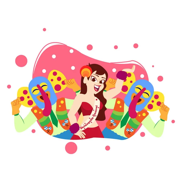 Barranquilla aislada reina del carnaval cultura colombiana Vector — Vector de stock