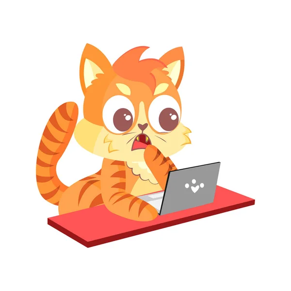 Geïsoleerde Boos Schattig Kat Karakter Met Een Laptop Vector Illustratie — Stockvector