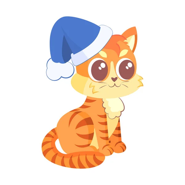 クリスマスの帽子と孤立した幸せなかわいい猫のキャラクターベクトルイラスト — ストックベクタ