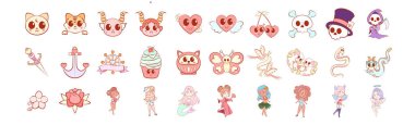 Set group of cute small kawaii tatoo vector illustration