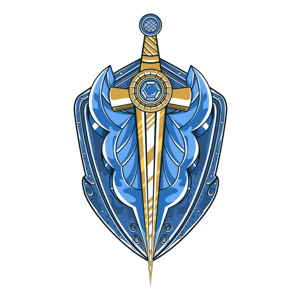 Изолированная Голубая Эмблема Геральдические Средневековые Символы Векторная Иллюстрация — стоковый вектор