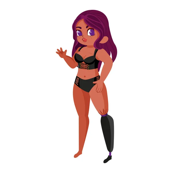 Isolated Prothesys Brunette Body Positive Vector Illustration — Stock Vector