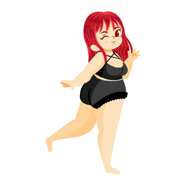 Isolated Red Hair Big Hip Body Positive Vector Illustration — Image vectorielle