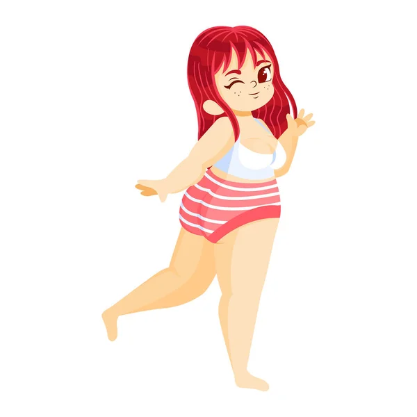 Isolated Red Hair Big Hip Body Positive Vector Illustration — Vector de stock