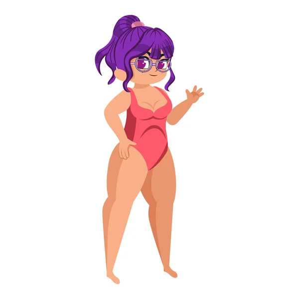 Isolated Purple Hair Big Hip Body Positive Vector Illustration —  Vetores de Stock