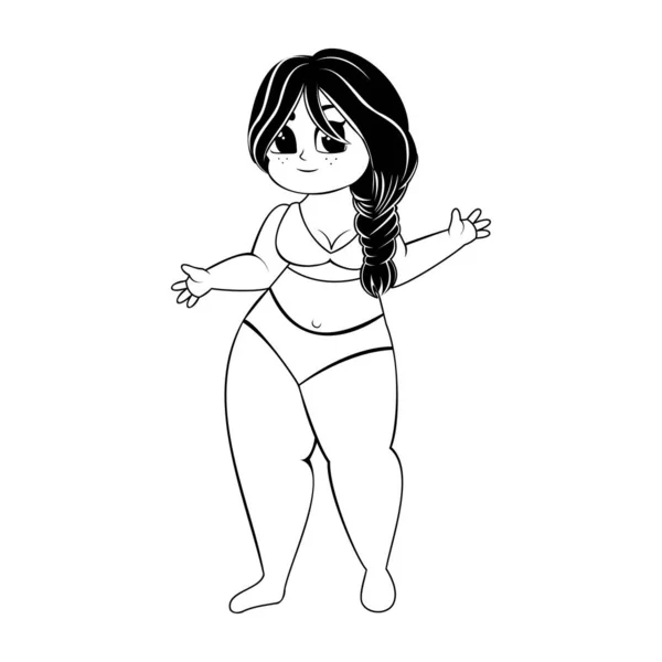 Isolated Draw Big Hip Body Positive Vector Illustration — ストックベクタ