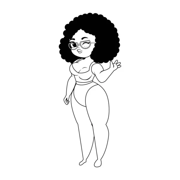 Isolated Draw Curly Hair Big Hip Body Positive Vector Illustration — Archivo Imágenes Vectoriales